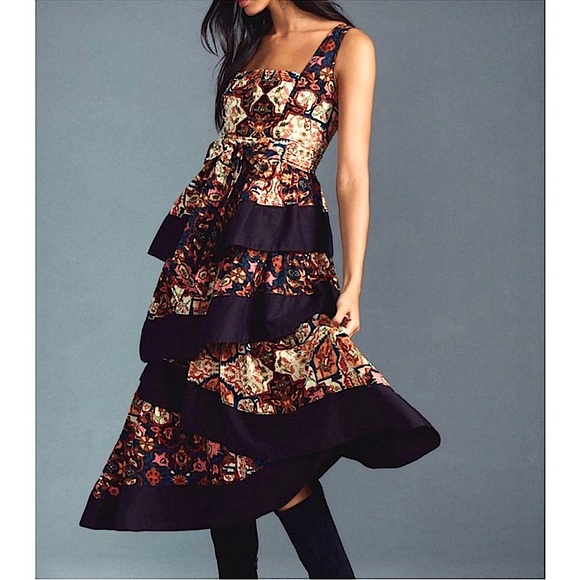 Anthropologie Dresses & Skirts - Anthropologie Square-Neck Printed Tiered Midi Dress, NEW